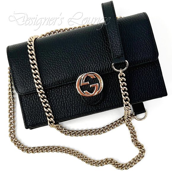 SOLD! NEW GUCCI Interlocking GG Black Leather Crossbody Wallet On Chain Bag - Picture 6 of 14